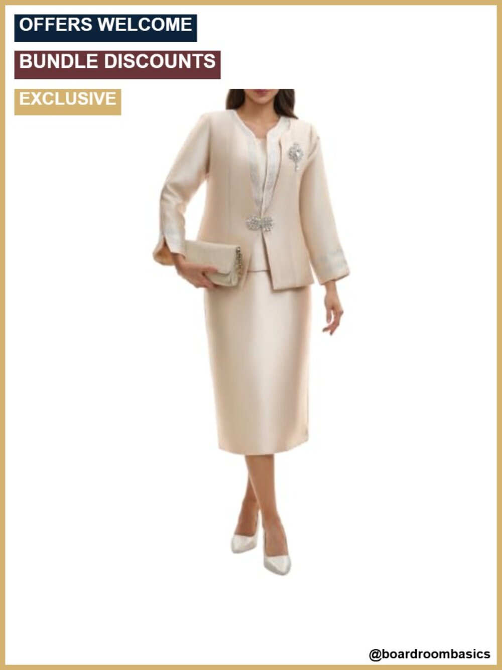 Women's 3-Piece Formal Church Suit Set Rhinestone Trim Skirt Vest Jacket